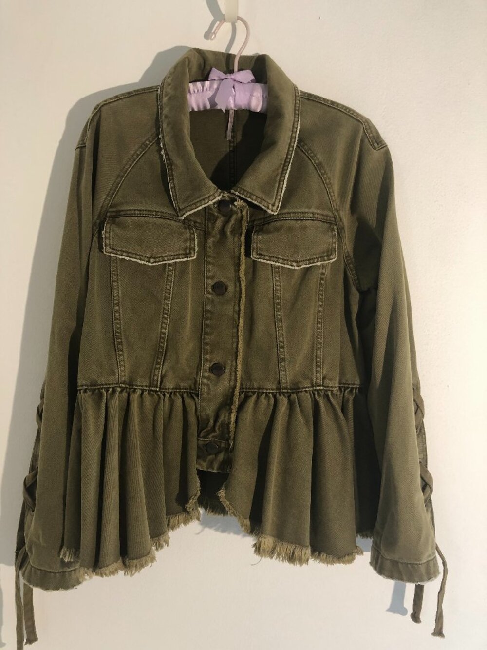 FREE PEOPLE olive green heavy cotton JACKET loose fit with peplum SIZE S/P